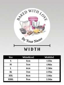 Customizable "Bake With Love" Round Stickers - Customizable Text. Featuring Baking Tool Design, Perfect For Homemade Baked Goods, Handmade Gifts, Kitchen Decor And More. - Multicolor 01 - View 3