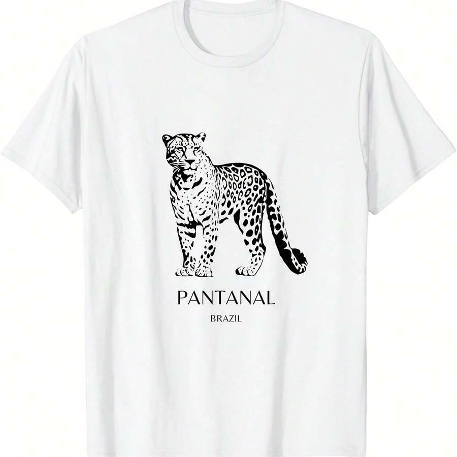 Jaguar Pant - Experience The Spirit Of Wild Brazil T-Shirt220G heavyweight 100% cotton T-shirt. with butterfly print pattern, suitable for girls and wo's short sved round neck inspirational shirt, cute aesthetic Y2K style summer top, suitable for outdoor, family, work or street wear casual loose daily T-shirt - Blanco - Ver 1