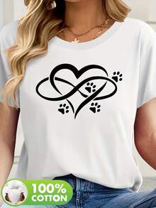 Camiseta de manga corta 100% para mujer con estampado de corazón, un outfit básico de verano para uso casual, lavable a máquina, número de estilo 81736 - Blanco - Ver 2