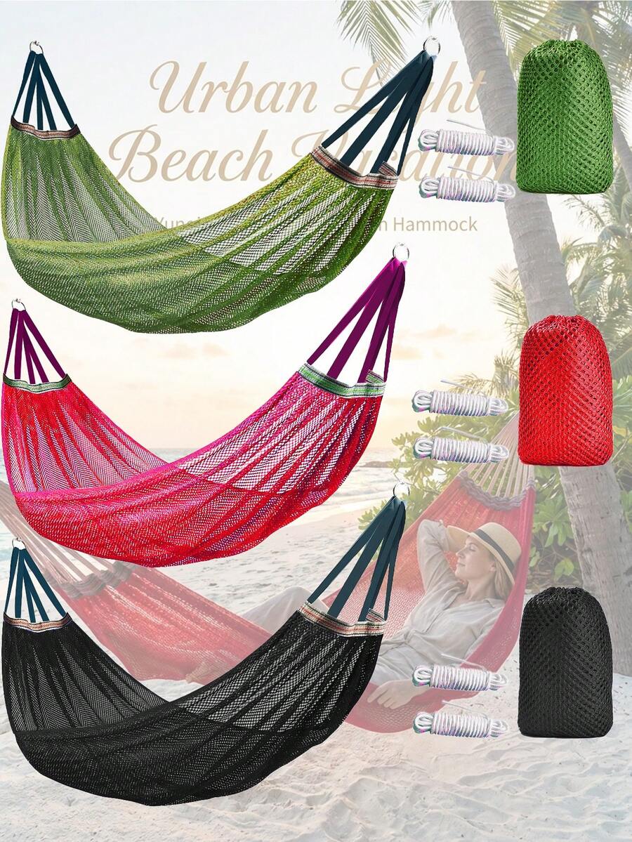 260*130cm Super Large Size Breathable Mesh Hammock, Quick-Drying Portable Hammock With Travel Bag And 2 Hanging Ropes, Suitable For Outdoor Camping, Garden, Patio, Beach, Backyard And More