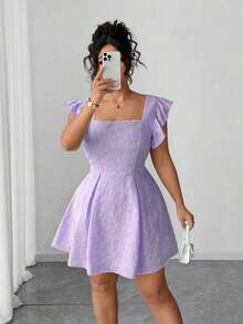 Vestido elegante con volantes en el bajo en color amarillo claro - Morado - Ver 5