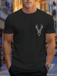 Camiseta Casual para Hombre - Manga Corta con Estampado Geométrico - Cuello Redondo de Poliéster Transpirable - Perfecta para Salidas de Verano - Negro - Ver 8