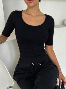 Camiseta sin mangas de verano para mujer, de cuello alto, ajustada y casual - Negro - Ver 8