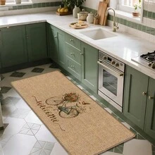 1pc Bicycle Pattern Printed Linen Kitchen Rug, Carpet, Mat, Bathroom Mat, Doormat, 3D Printed Rectangular, Suitable For Living Room, Bedroom, Hallway, Bathroom, Laundry Room - Polyester Carpet, For Indoor And Outdoor Home Decor - Multicolor - View 1