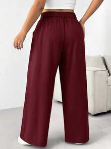 Pantalones casuales a rayas para mujer de talla grande, adecuados para exteriores, uso diario, fiestas, viajes, bodas, festivales de música, vuelta al colegio, graduación, vacaciones en la playa, ropa urbana, ropa de estar en casa, compras, paseo - Burdeos - Ver 2