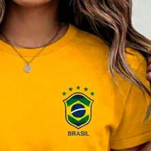 Women's Brazil Hexa T-Shirt 100% Premium Cotton Casual Women's Blouse Brazil Football Casual Premium Cotton Women's Brazilian National Team Summer Premium Cotton - Màu vàng - Xem 4