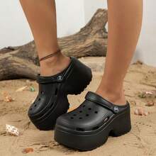 Sandal Bertumit Tinggi Motif Leopard, Modis & Nyaman, Anti Selip, Anti Bau, Sol Tebal dan Lembut, Ujung Tertutup, Sandal EVA Tebal untuk Musim Panas - Hitam - View 8