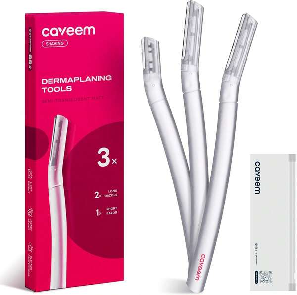 Rasuradora Dermaplane CAVEEM para mujeres, herramienta de Dermaplaning - Navajas faciales para mujeres y hombres, recortadora de cejas y afeitadora para el vello facial, cuchillas de exfoliación suave Epilator para hombres (paquete de 3)