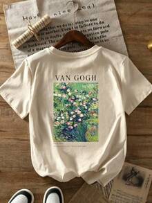 This Casual T-Shirt Features A Simple Print, A Round Neck, And Short Sleeves. The Classic, Basic Design Is Universally Flattering, And The Loose, Relaxed Fit Feels Comfortable And Breathable. The Fine, Soft Texture Is Soft Against The Skin And Breathable, So It Won't Pill Or Lose Its Shape Over Time. The Subtle, Elegant Print Design Is A Must-Have For Summer. This Versatile Piece Pairs Perfectly With All Kinds Of Bottoms-You Can't Go Wrong. - 米色 - 查看 1