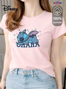 This 100% Cotton T-Shirt Is Of Excellent Quality, Guaranteeing Exceptional Softness To The Touch. It Features A Round Neck With A "Disney Stitch Ohana Sleepy" Print And Short Sleeves. - 粉色 - 查看 1