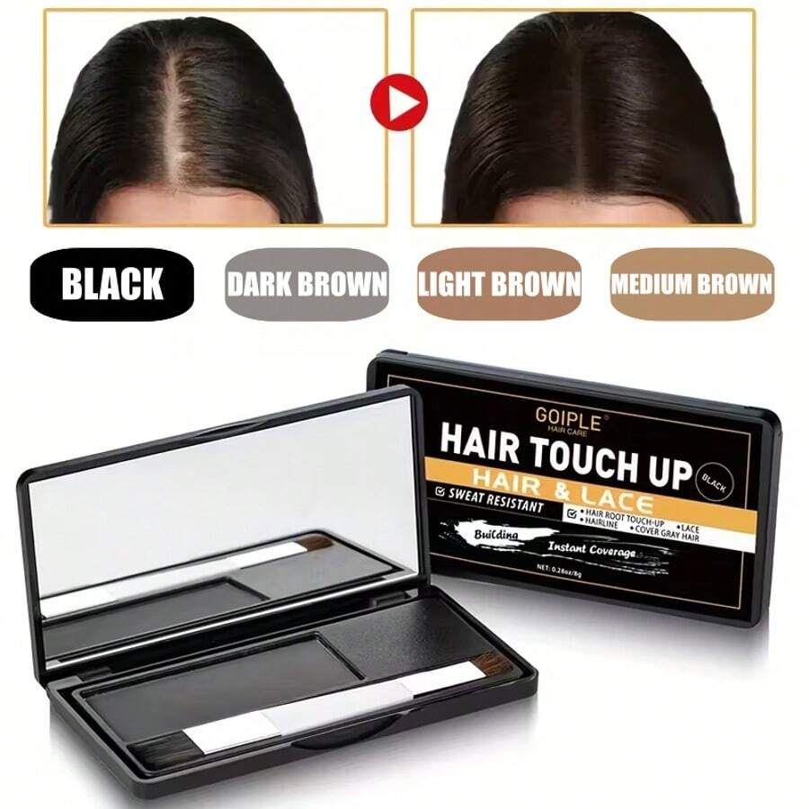 Goiple 8g Hairline Shadow Powder, Waterproof And Sweat-Resistant, Instant Coverage For White Hair Roots, Hair Root Color Filler Powder, Long-Lasting Natural Volumizing Filling, Suitable For Baldness And Hair Loss, 2-Piece Set Includes Foldable Dual-Head Brush