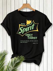 Camiseta inspiradora religiosa para mujer, Espíritu Santo, "Satisfa tu sed", versículo bíblico de Juan 737, diseño de fe cristiana, ropa casual de verano, regalo para creyentes y amigos fieles. Adecuado como regalo.playera de mujer.blusas>elegante.boho chic,Top de mujer suave, transpirable y cómodo, ideal para primavera, verano y otoño, perfecto para vacaciones, viajes y uso diario. - Negro - Ver 1