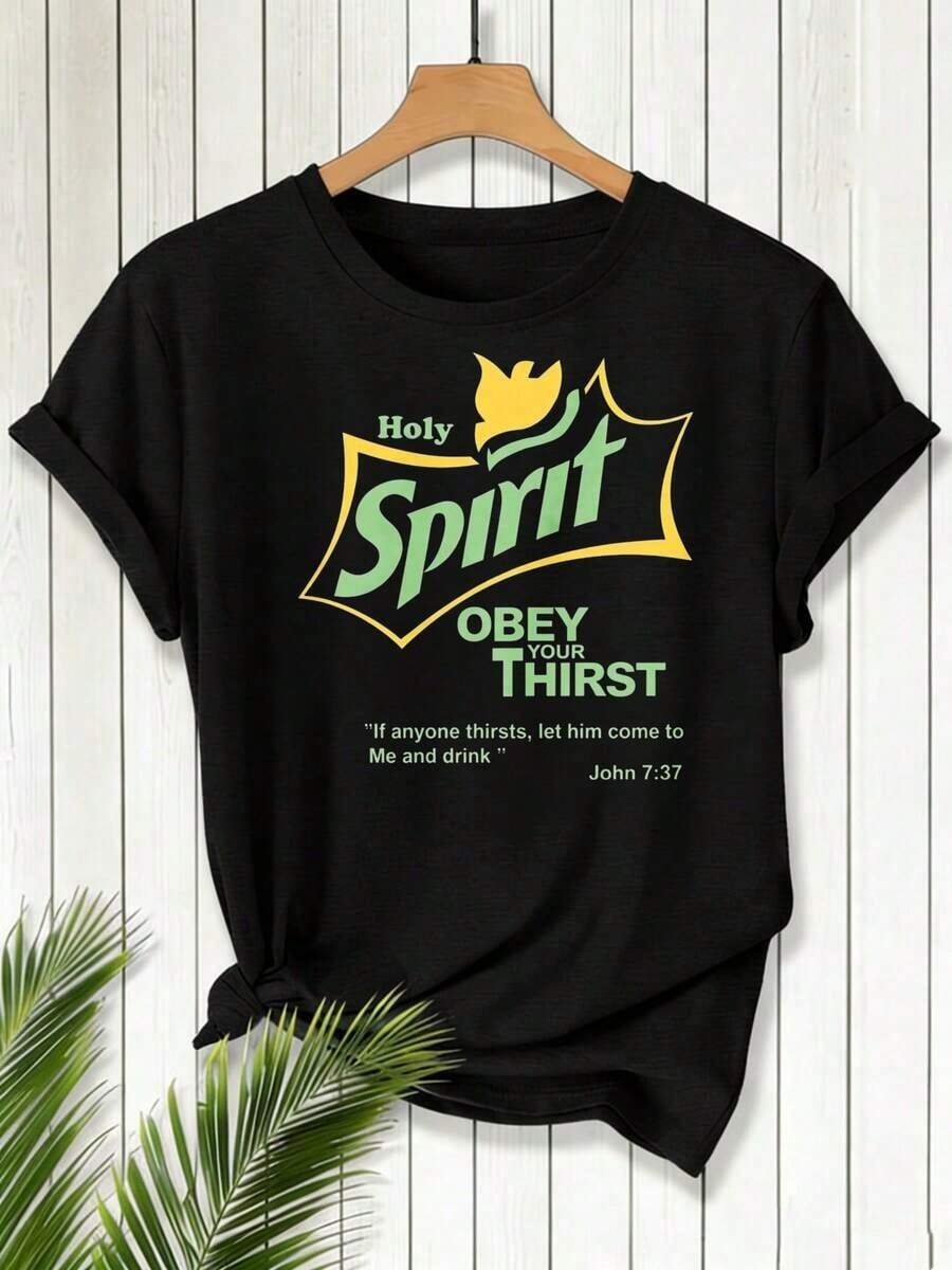 Camiseta inspiradora religiosa para mujer, Espíritu Santo, "Satisfa tu sed", versículo bíblico de Juan 737, diseño de fe cristiana, ropa casual de verano, regalo para creyentes y amigos fieles. Adecuado como regalo.playera de mujer.blusas>elegante.boho chic,Top de mujer suave, transpirable y cómodo, ideal para primavera, verano y otoño, perfecto para vacaciones, viajes y uso diario. - Negro - Ver 1