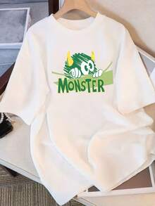 Women's Short-Sleeved T-Shirt Made Of Premium Pure Cotton With A Unique Design Print, Minimalist Casual Style, New Loose-Fitting Half-Sleeve Summer T-Shirt For Students, Slimming Effect, . - 白色 - 查看 7