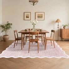 1Pcs Room Decor Modern Washable Scalloped Border Solid Pink Area Rug For Living Room Indoor Bedroom Foldable Floor Mats, Soft Low Pile Non Shedding Carpets For Offices Non-Slip Runner For Hallway Dorm - Baby Pink - View 3