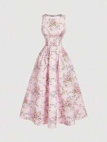 MOD Vestido con estampado floral romántico, espalda abierta y lazo - Multicolor - Ver 4