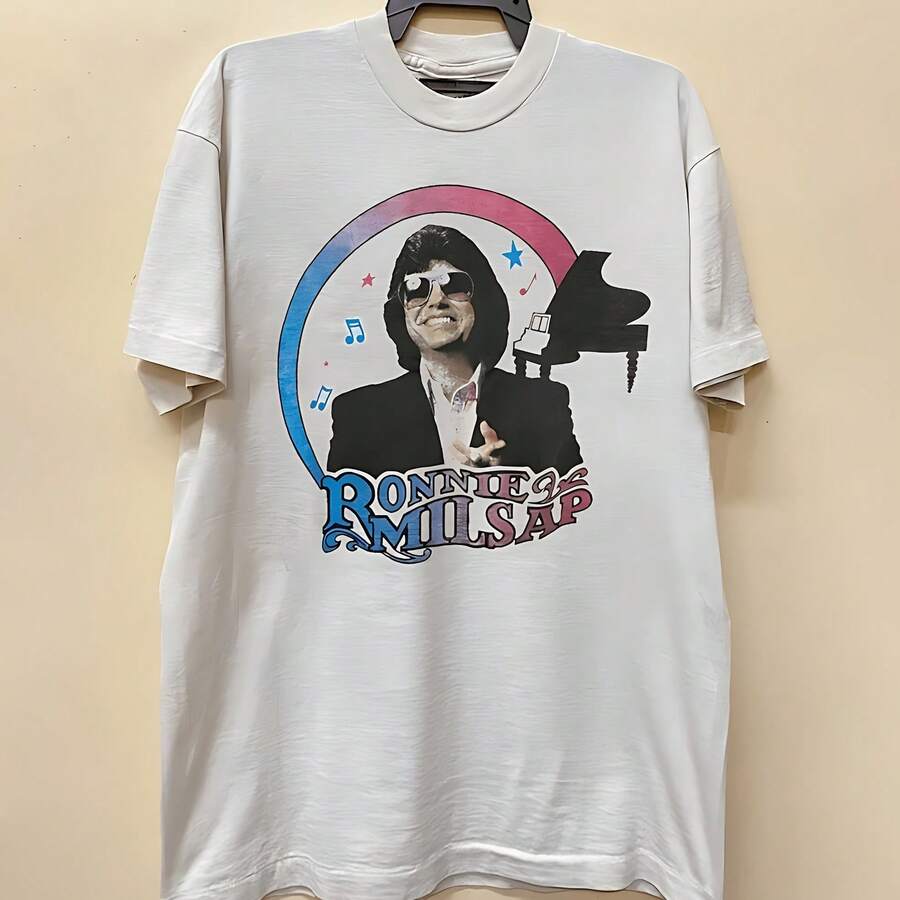 Ronnie Milsap In Concert Music Short Sleeve Unisex T-Shirt All Size - White - View 1