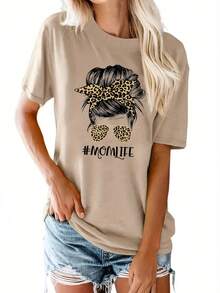 Camiseta de Mujer con Estampado de Letras de Dibujos Animados, Estilo Casual Holgado - Blanco - Ver 7
