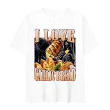 Maglietta grafica con scheletro "Amo il pane all'aglio" divertente, casual, popolare, a maniche corte, girocollo, in cotone, adatta per uomo e donna, estiva - Bianco - Visualizzare 7