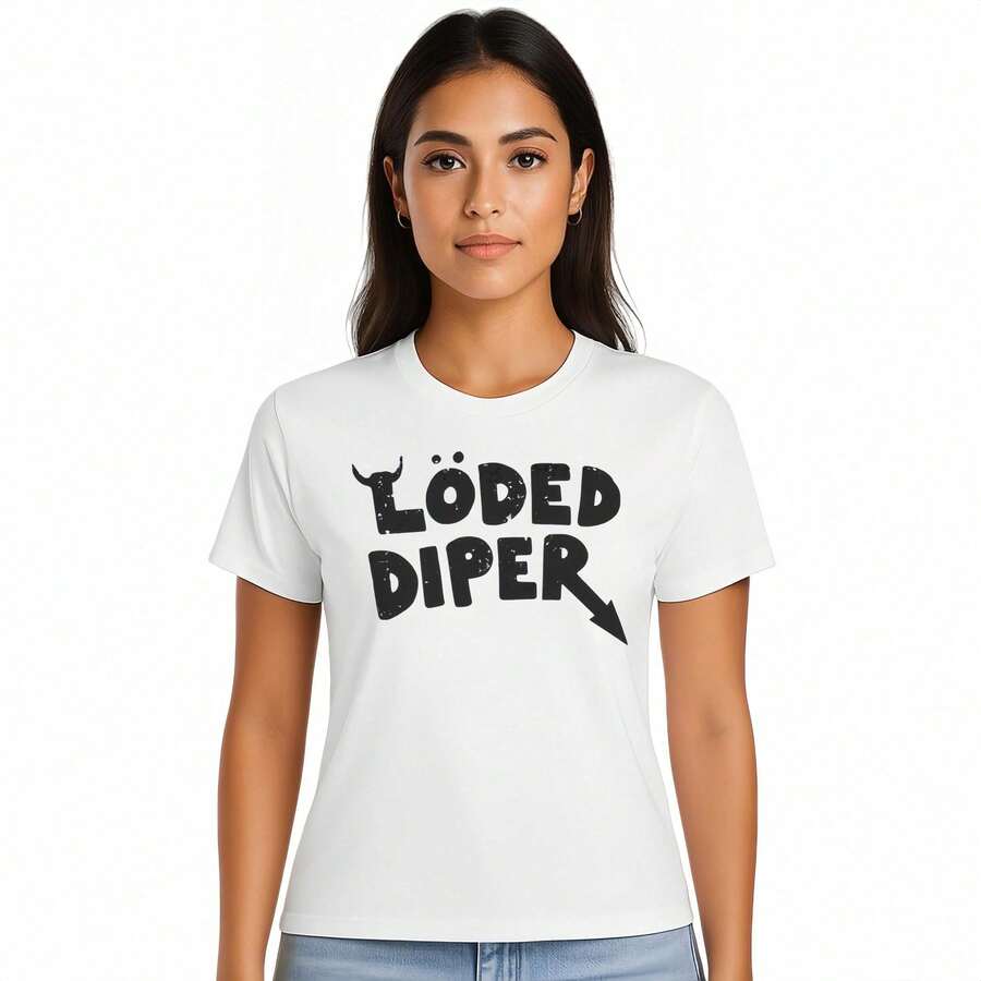 Loded Diaper Unisex Heavy Cotton T-Shirt, Men's Clothing, Vintage Top, Distressed Humor, Joke Gift, Graphic Tees, Summer Casual Wear JFMU PN8G - 白色 - 查看 1