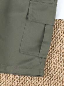 1 Peça Shorts Cargo Casual Solto para Adolescentes Femininas com Múltiplos Bolsos, Estilo Esportivo Chique, Shorts Utilitários para Uso Externo, Primavera/Verão - Verde Militar - Visão 7