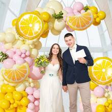 114pcs Pastel Yellow Pink Lemon Balloon Garland Arch Kit Pastel Yellow Light Pink Balloons With Lemon Foil Balloons Suitable For Lemon Theme Baby Shower Bridal Shower Birthday Party Decorations - Pale Yellow - View 5