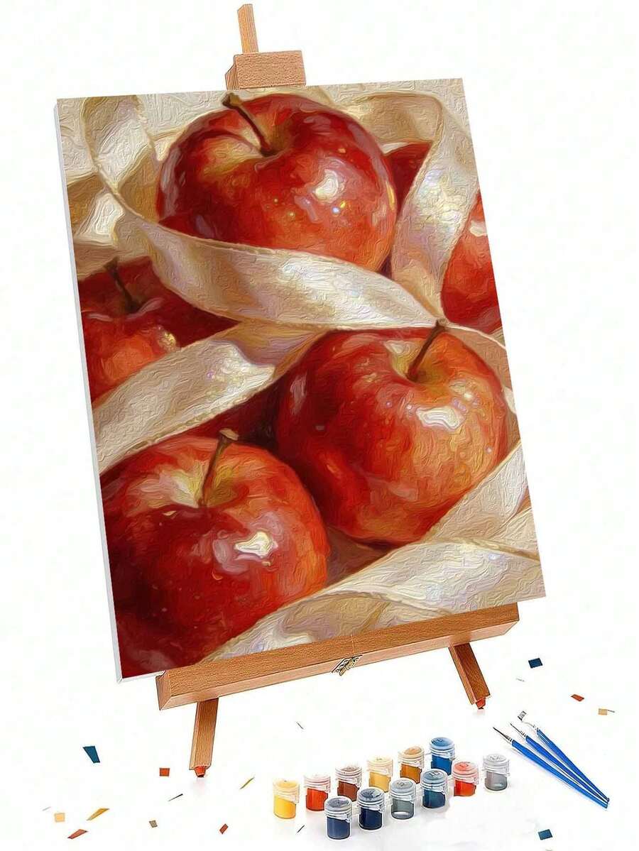40x50cm/16x20in 紅蘋果絲帶 DIY數字油畫手工 成人居家裝飾節日禮物 - 套裝 - 查看 1