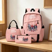 Miniso Bộ 3 món màu hồng chủ đề Người Nhện Đa Vũ Trụ của Marvel, gồm ba lô, túi đựng laptop, túi giữ nhiệt và hộp đựng bút, thích hợp cho văn phòng, học tập và du lịch. - Hồng - Xem 1