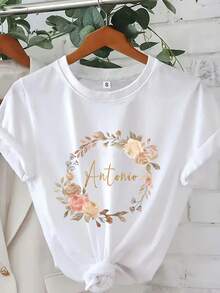 [Artículo Personalizado] Camiseta Personalizada con Nombre Floral, Regalos para Damas de Honor, Regalos para el Día de la Madre, Regalos de Vacaciones, Camiseta Personalizada de Flores, Regalo para el Día de la Madre, Regalo para Mamá, Regalo para Mamá de San Valentín, Camiseta de Mamá con Nombres - Blanco - Ver 2