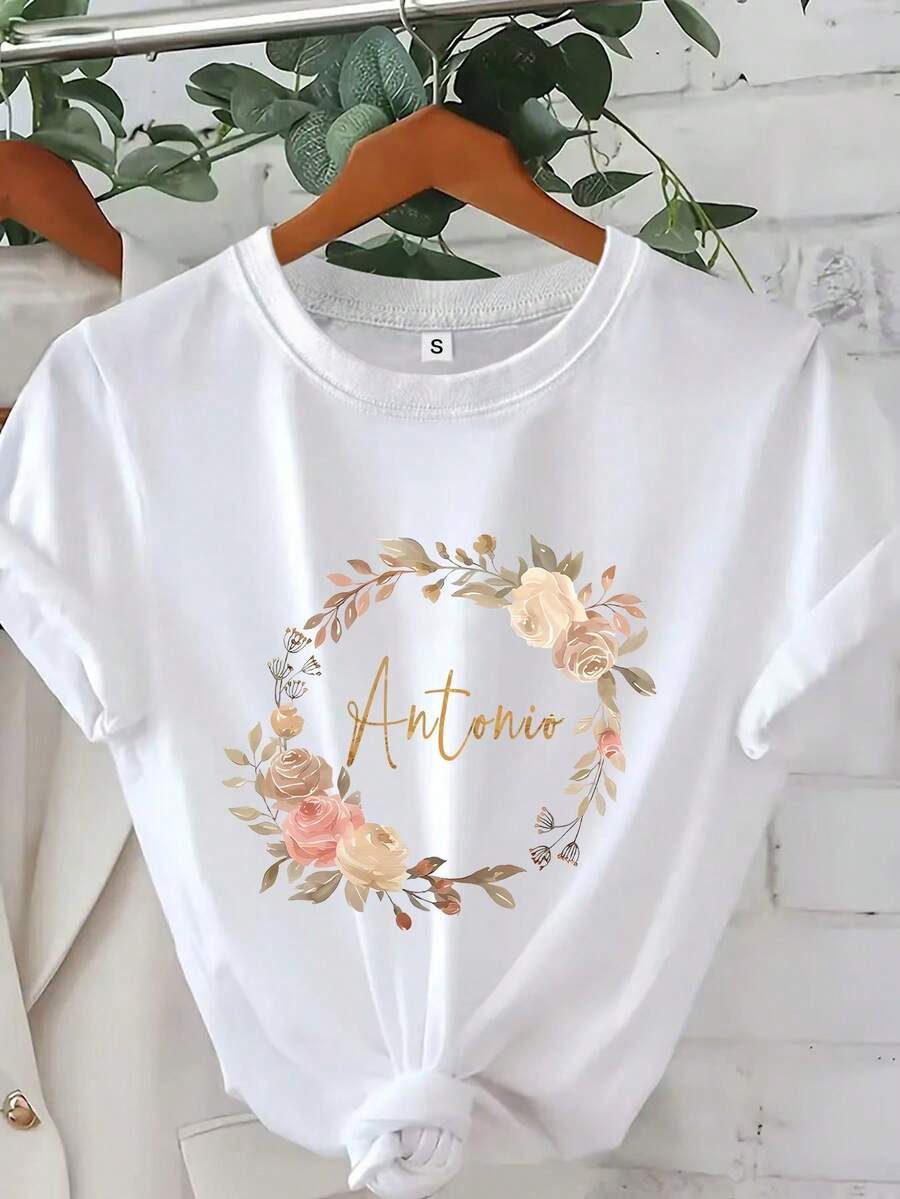 [Artículo Personalizado] Camiseta Personalizada con Nombre Floral, Regalos para Damas de Honor, Regalos para el Día de la Madre, Regalos de Vacaciones, Camiseta Personalizada de Flores, Regalo para el Día de la Madre, Regalo para Mamá, Regalo para Mamá de San Valentín, Camiseta de Mamá con Nombres