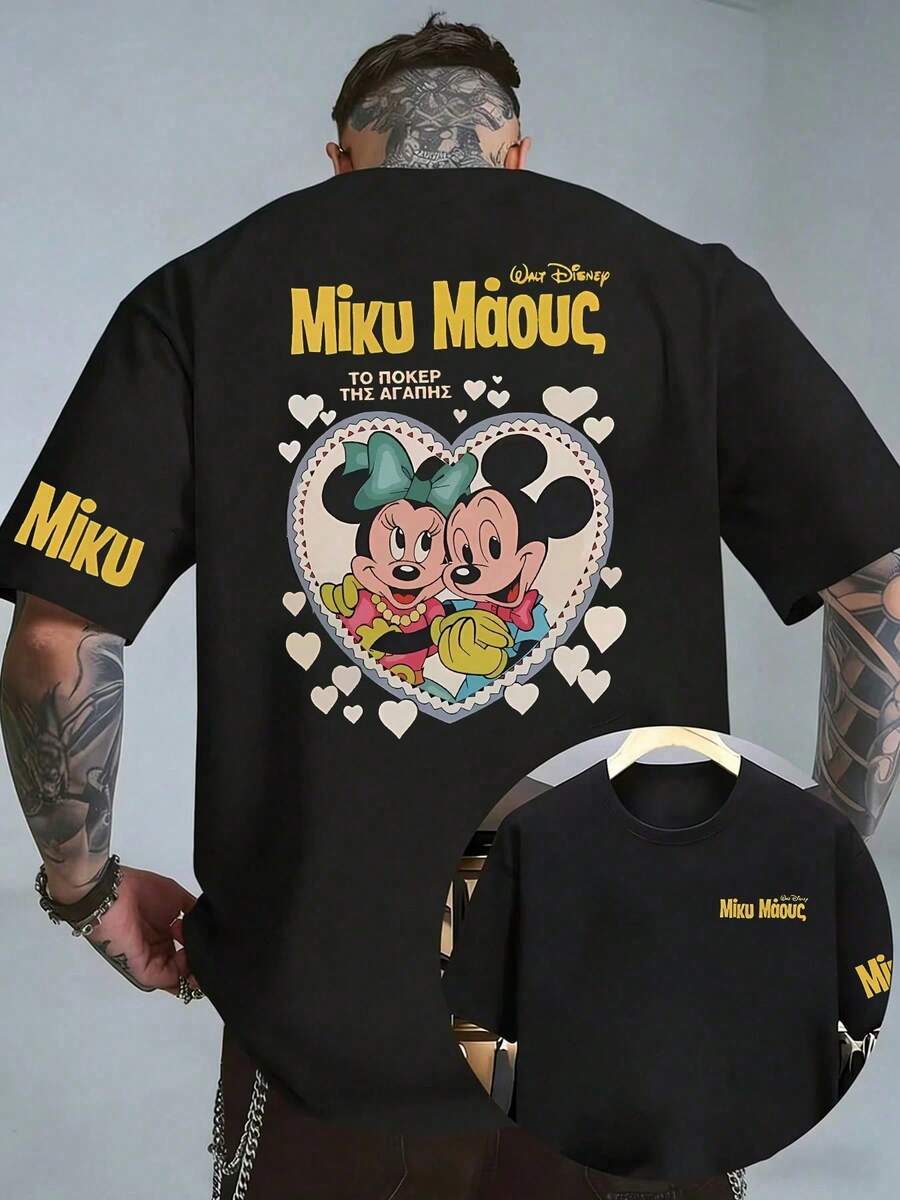 Disney Classic Mickey Mouse Since 1928 Retro Round Stripe Graphic T-Shirt, Vintage Red Yellow 3D Bold Letter Back Print Short Sleeve T-Shirt, Black Timeless Crew Neck Casual Top, Matching Mini Mickey Mouse Round Logo Chest & Sleeve Double-Sided Print Detail, Soft Skin-Friendly Breathable Premium Cotton Fabric, Reinforced Stitching For Long-Term Daily Wear, Casual Street Holiday Daily Outfit, Family Couple Matching Clothing, Iconic Disney Vintage Cartoon Mouse Character-Centered Design, Distressed Retro Visual Style Suitable For Youth And Adult Daily Scenes - màu đen - Xem 1