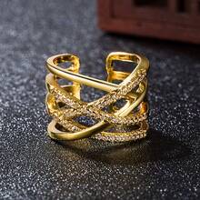 Nhẫn Shangli đa kiểu dáng, hai lớp bạc đính đá Zirconia, hai lớp vàng hồng đính kim cương, thiết kế tối giản, thích hợp đeo hàng ngày. - Nhẫn kim cương trắng JJZ103 [Vàng kim] - Xem 2