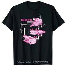 Camiseta super de 2026, camisa de algodón de gran tamaño con estampado de ajolote rosa, ropa estética para amantes de los ajolotes, para niños, adultos, hombres, unisex, éxito de  en 2026. - Negro - Ver 1