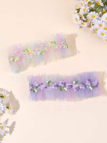 2件套网纱刺绣发带，乡村风刘海固定发带，优雅少女发饰 - 彩色 - 查看 2