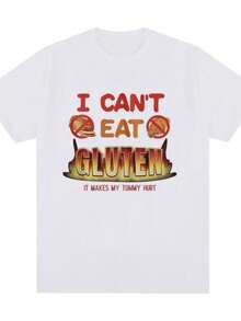 playeras de mujerI Can't Eat Gluten It Makes My Tummy Hurt Meme T-shirt Intolerance Men 100 Cotton Casual O-Neck Oversized T-shirts Streetwear - Blanco - Ver 1