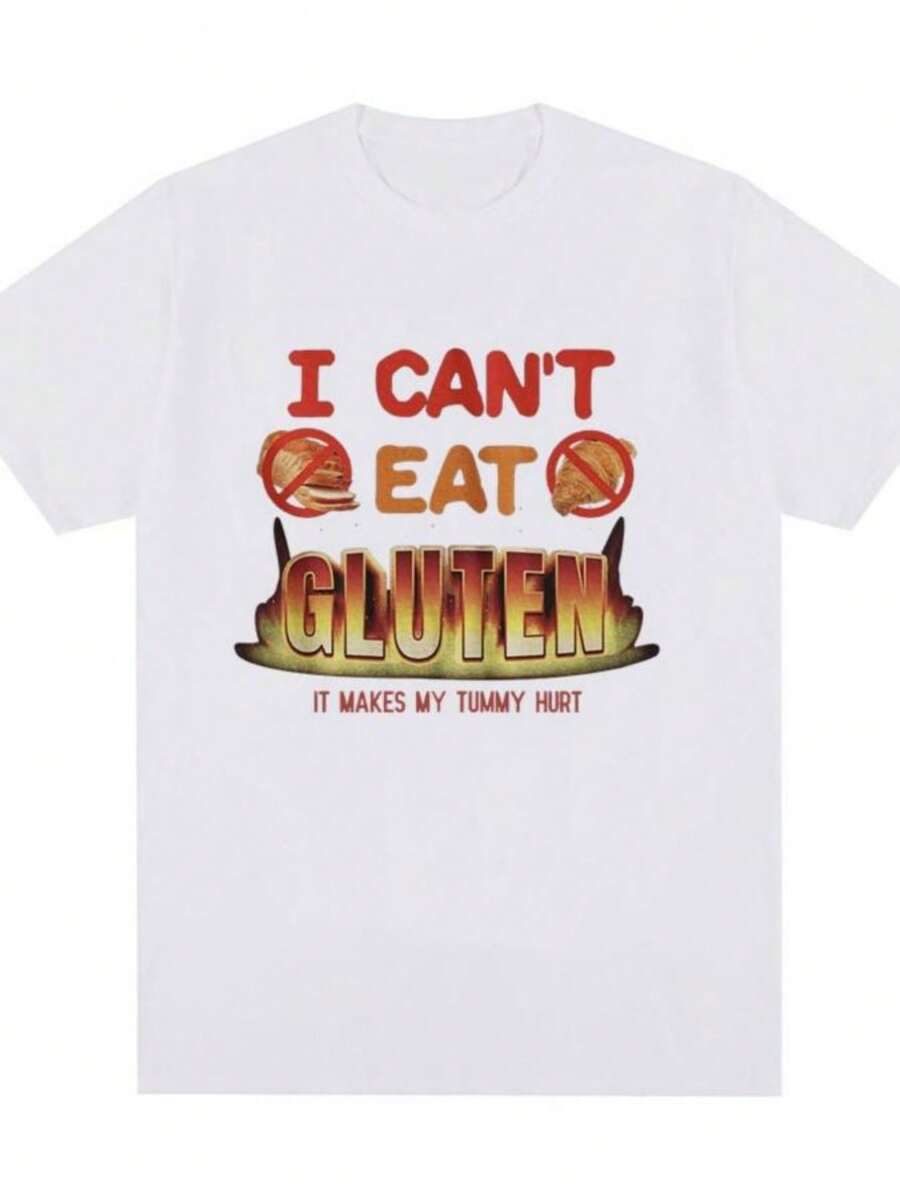 playeras de mujerI Can't Eat Gluten It Makes My Tummy Hurt Meme T-shirt Intolerance Men 100 Cotton Casual O-Neck Oversized T-shirts Streetwear - Blanco - Ver 1