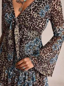 Vestido casual de mujer talla grande con estampado de flores de paisley, parches y mangas acampanadas para vacaciones y playa, vestido de verano bohemio, ropa occidental para mujer - Multicolor - Ver 5