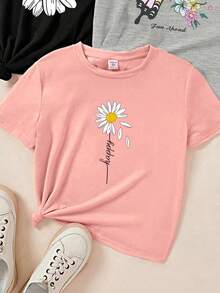 3 piezas Crop Top simple y casual para mujer con manga corta entallada, estampado de flores y mariposas, cuello redondo - Multicolor 2 - Ver 6