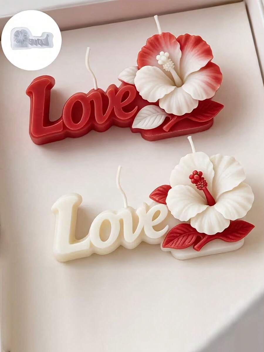 Khuôn silicon hình hoa hồng chữ 3D hình trái tim, khuôn đúc nhựa DIY, khuôn silicon thạch cao cho Ngày Valentine - A-trắng - Xem 1
