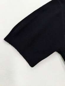 Camiseta de punto de manga corta de unicolor y peso ligero para mujer, top minimalista de verano - Negro - Ver 5
