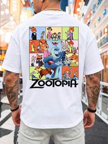Disney Authorized Zootopia Judy & Nick & Gary De'Snake Collage Print Casual T-Shirt, Ultra-Soft Lightweight Fabric, Ideal For Daily Wear & Movie Fans - 白色 - 查看 3