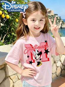 Disney Cute Cartoon Style Minnie Mouse Design Men's T-Shirt For Kids Summer Wear Gift For Children - Hồng - Xem 1