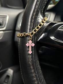 1pc Cross-Shaped Steering Wheel Pendant, Unique Cross Decor Accessory For Car - Steering Wheel Chain - View 6