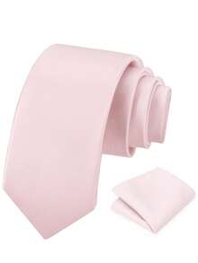 1 Set de corbata para hombre, conjunto de corbata formal clásica de unicolor y pañuelo de bolsillo - Rosa - Ver 2