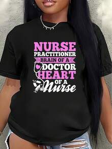 Short-Sleeved Polyester T-Shirt For Nurses And Doctors, Printed With The Slogan "Doctor's Mind, Nurse's Soul," Comfortable And Durable, Suitable For Work Or Casual Wear At Home Or In Clinics. Women's Casual Blouse - 黑色 - 查看 7