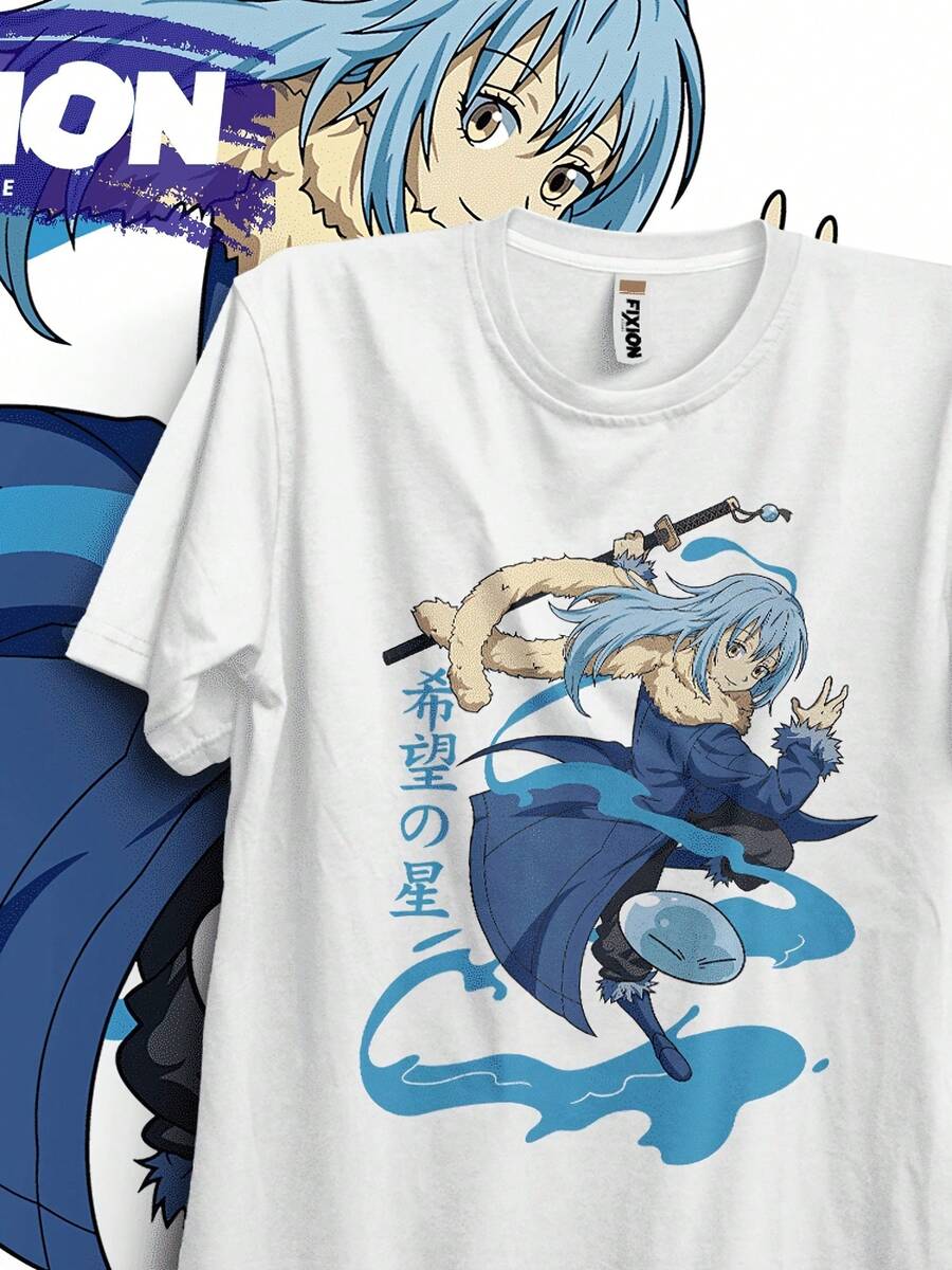 Camiseta blanca de manga corta de Rimuru de "That Time I Got Reincarnated As a Slime", camiseta blanca gráfica, 230G, transferencia de calor, casual, urbana, moda hip hop, fitness diario, deportes, correr, pesca, camiseta de vacaciones, Y2K, regalo para hombres y mujeres - [Blanco] - Ver 1