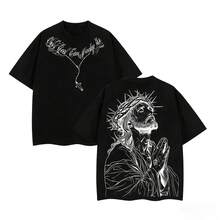Playera  "Only God Can Judge Me" Unisex |    Playera de 100% algodón unisex  Estampado de Jesús con Corona de Espinas y Rosario |     Camiseta de Algodón Negro para Hombre y Mujer |     Tallas S-3XL |     Ropa Urbana Espiritual Trendy - Negro - Ver 1