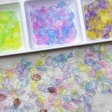 120 buah Manik Akrilik Daun Warna Permen Transparan, Liontin Berbentuk Daun Bening untuk Pembuatan Perhiasan DIY Gelang Kalung - MultiWarna - View 1