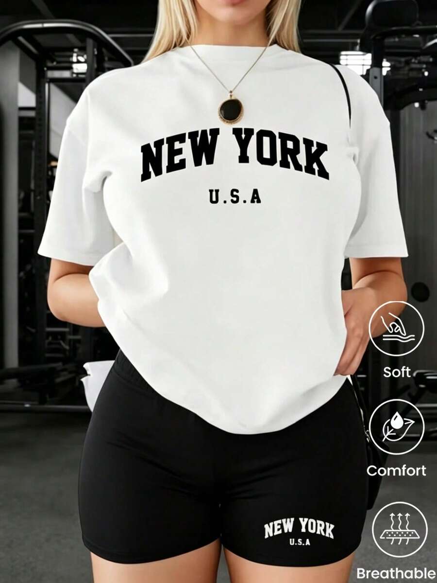 180 g Hecho en México, Moda Primavera/Verano 2026 Camiseta de manga corta, Estampado de dibujos animados, Estilo para parejas, Ropa interior/exterior, Cuello redondo informal para la oficina, Top unisex de una pieza - Blanco - Ver 1