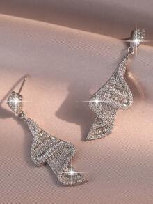 1 đôi bông tai cưới dài hình xoắn ốc Fantasy Fashion dành cho nữ, đính đá Cubic Zirconia AAA, trang sức kiểu dáng thả lơi. - trắng - Xem 6